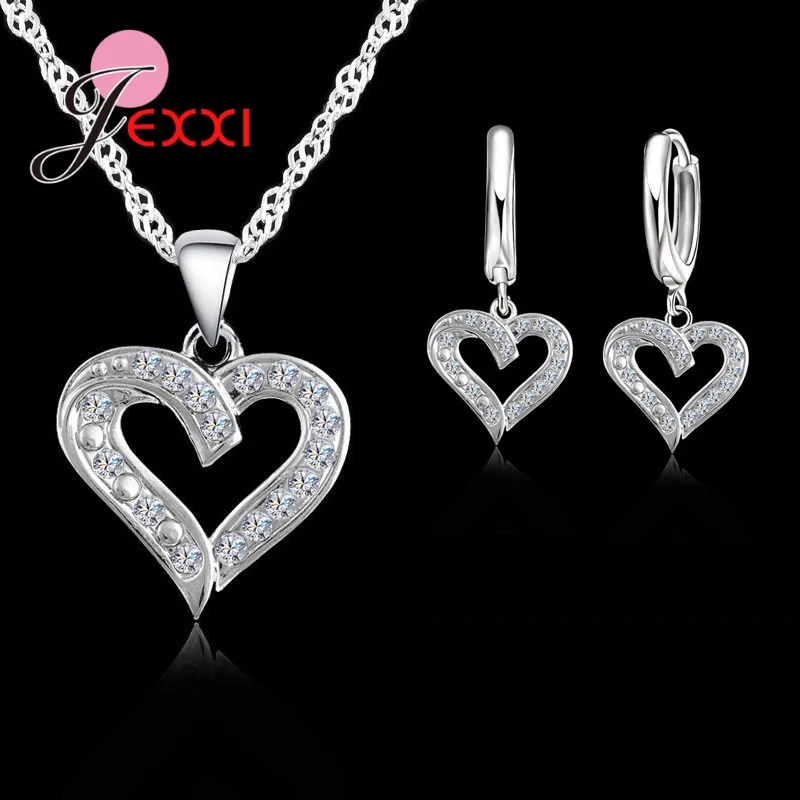 Promotion Sale 925 Sterling Silver Needle Crystal Zircon Pendant Necklace Earrings Bridal Jewelry Sets For Women Fashion Jewelry