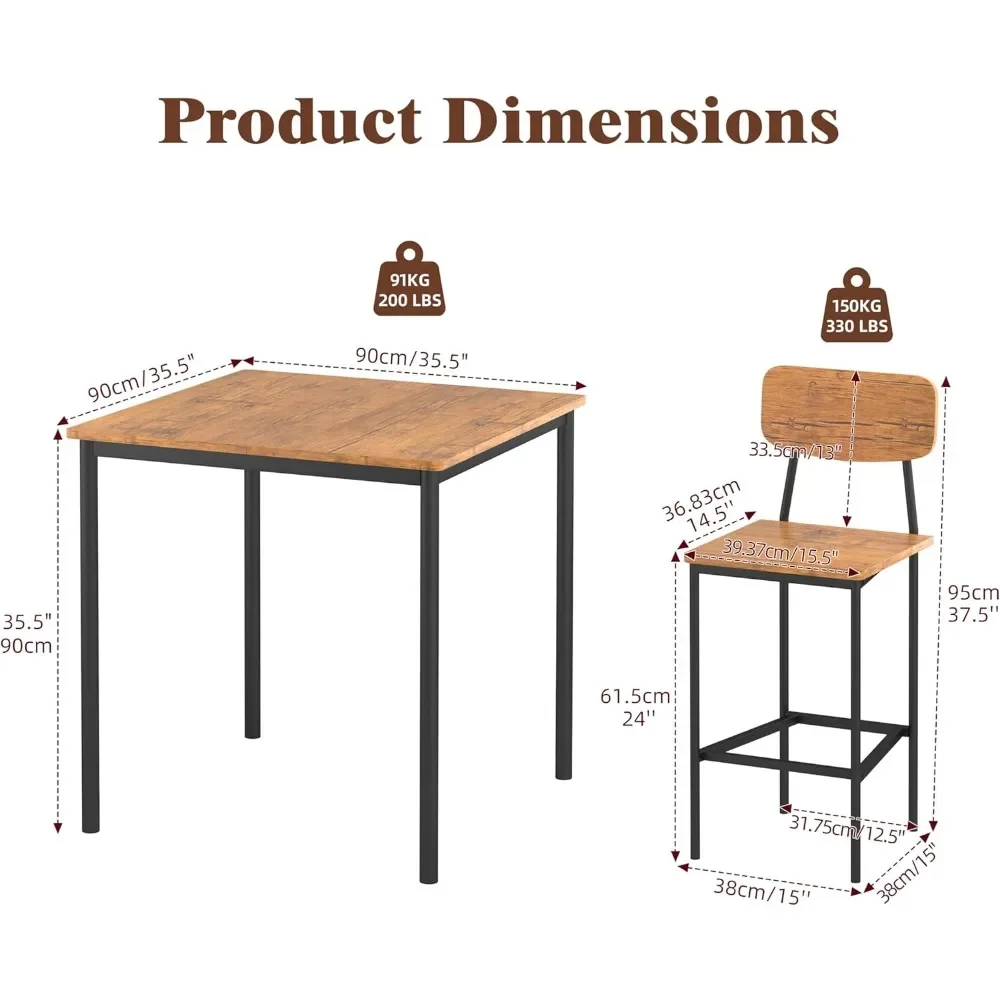 Kitchen Table and Chairs for 4, Dining Table Set for 4 with Space-Saving Design, Industrial Dining Room Table Set
