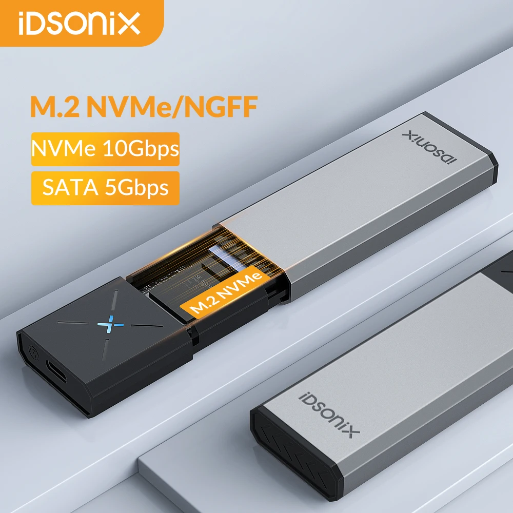 iDsonix M.2 SSD Case NVMe to USB C 3.2 Gen2 10Gbps NVMe PCIe Enclosure 5Gbps NGFF SATA External Hard Drive Enclosure M Key B Key