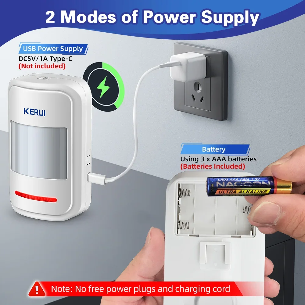 Kerui pir alarme de movimento com controle remoto sem fio 433mhz sensor de movimento infravermelho detector alarme/campainha dois modos sos para idosos casa