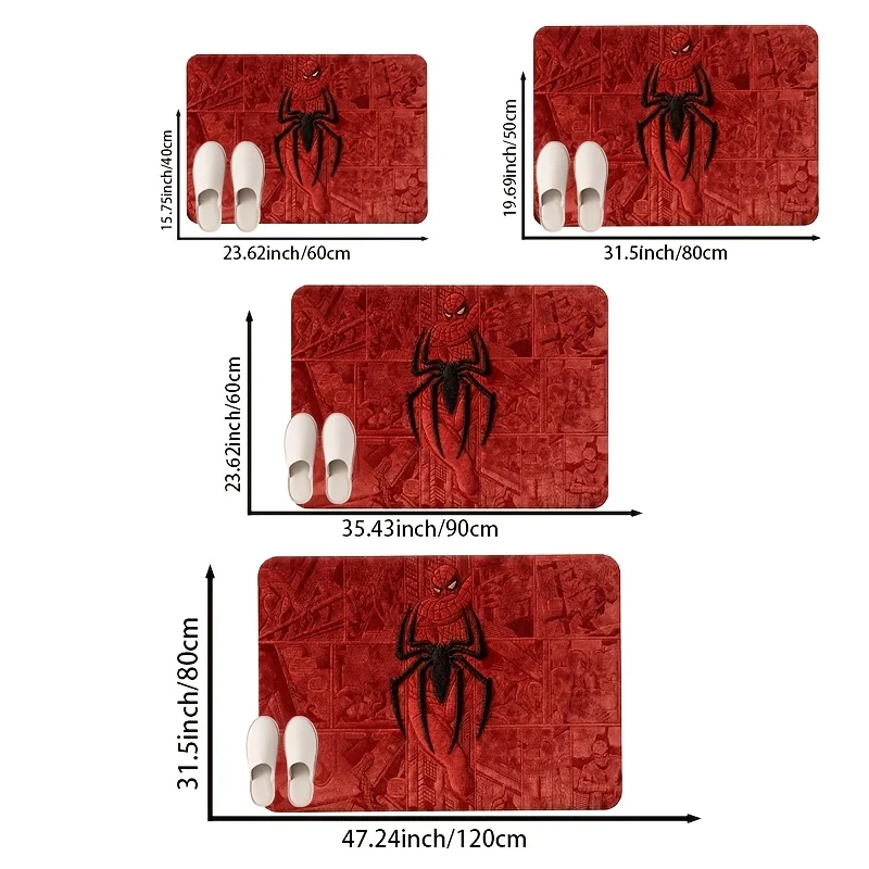 1 Tapete de Entrada Marvel, Rectangular, Estilo Cómic de Spiderman: Fondo Rojo a Cuadros, Diseño Tridimensional Central