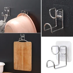 1Pcs Wall Mounted Strong Adhesive Hook Door Sticky Hanger Holder Stainless Steel Wall Hook Kitchen Bathroom Wash Basin Holder