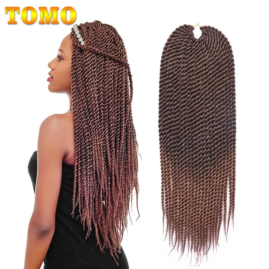 TOMO Synthetic Senegalese Twist Crochet Braids Ombre Brown Black Red Braiding Hair Crochet Hair Extensions for Women 22 Roots