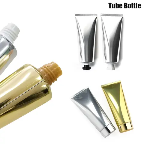 1pc Gold Silver Empty Refillable Plastic Soft Tubes Squeezable Bottle Cosmetic Container For Facial Cleaner Lotion Hand Cream