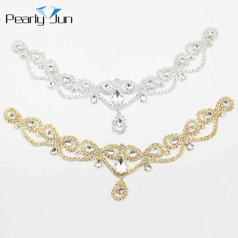 1 Pieces of 33*16cm Pendant Crystal Neckline Patch for Bride Wedding Dress Belt Decoration DIY Sewing Rhinestone Applique YL017