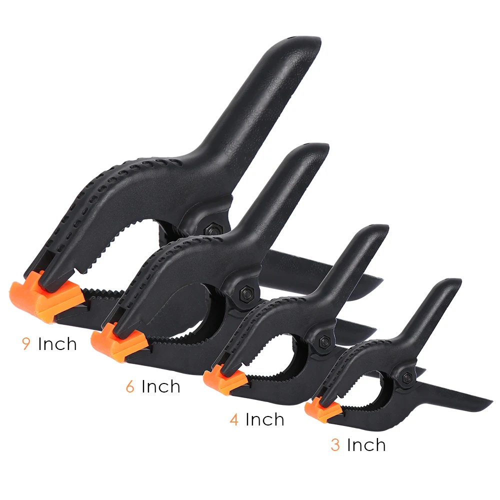 

Woodworking Spring Clamps 3/4/6/9 Inch Plastic Nylon Carpentry Clips Wood Fixing Tools Photo Studio Background Pipe Clamp