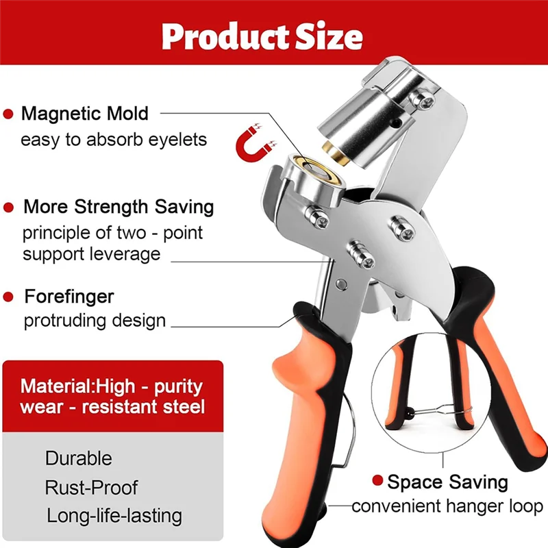 ชุดเครื่องมือ ABJI-Grommet พร้อมห่วงยางโลหะ 300 ชิ้น - คีมห่วงยางขนาด 3/8 นิ้วสำหรับงานหนัก
