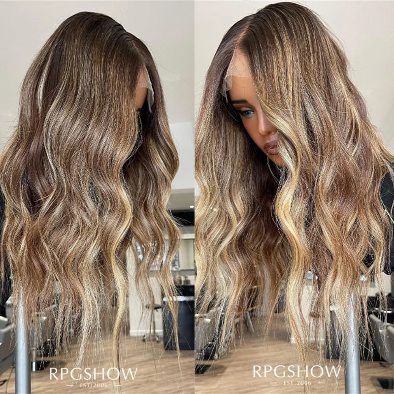 

Бесшовный парик омбре каштаново-коричневый с мелированием, HD-кружевной фронтальный парик, 150% плотность, с предварительно проработанной линией роста волос, имитация натуральных волос, 24 дюйма