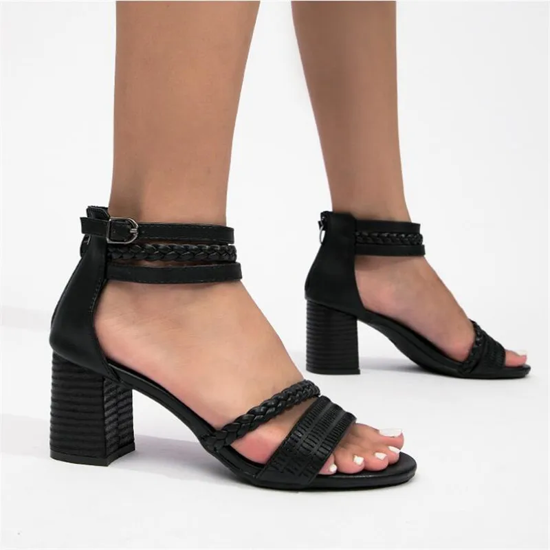 Fashion Brand Summer Sandals Open Toe Women Sandles Thick Heel Shoes Back zipper Elegant Fashion Shoes Ladies Size 36-42