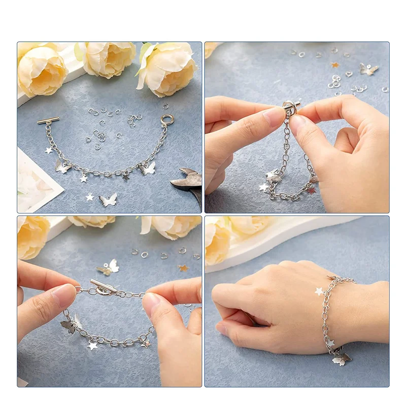 

T21C 80 шт. 80 шт. Браслеты-цепочки, звенья браслета, цепочки для браслета с застежками OT, объемные серебряные браслеты-подвески для Wo