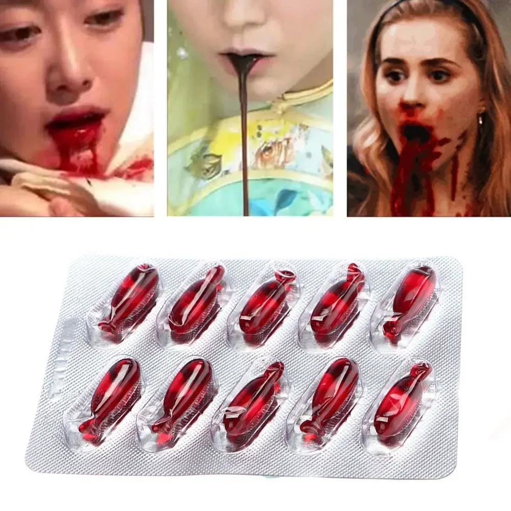 10 pçs venda quente engraçado halloween abril tolos dia vampiro falso comprimidos de sangue hematemesese cápsulas brincadeira brinquedo truque brinquedos