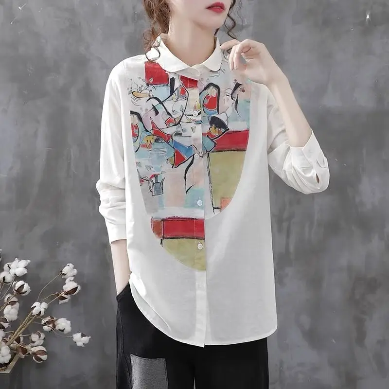 Women\'s Turn-down Collar Cardigan Single-breasted Printed Geometric Shirt Spring Autumn Casual New Long Sleeve Commute Blouses