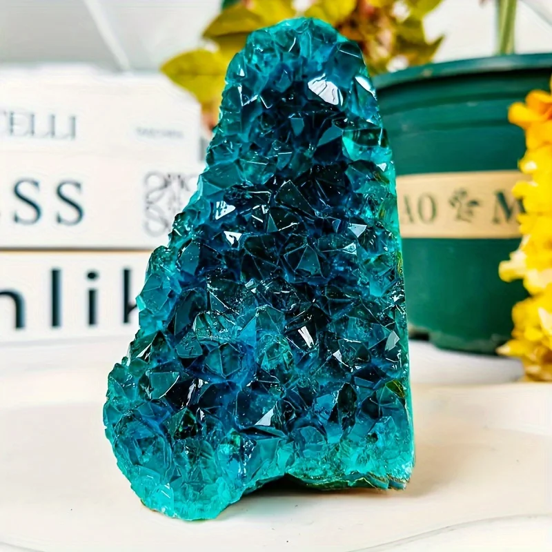 One Crystalhola Bohemian Blue Crystal Cluster - Turquoise to deep blue gradient, natural appearance suitable for home décor