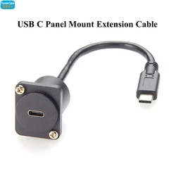 D-Type USB 3.1 C Male to Female Extension Cable Flange Chassis Panel Mount Bulkhead USB Type C Adapter 10Gbps Data Transfer
