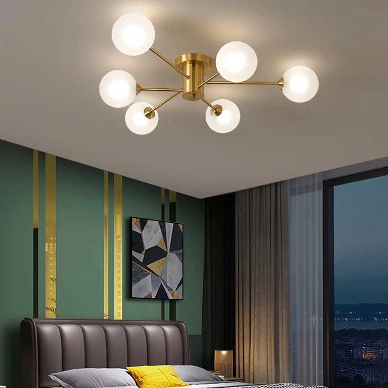 

Modern Nordic Style Copper Led Chandelier For Living Room Bedroom Dining Room Kitchen Gold Brass Glass Ball Lamp Ceiling Light