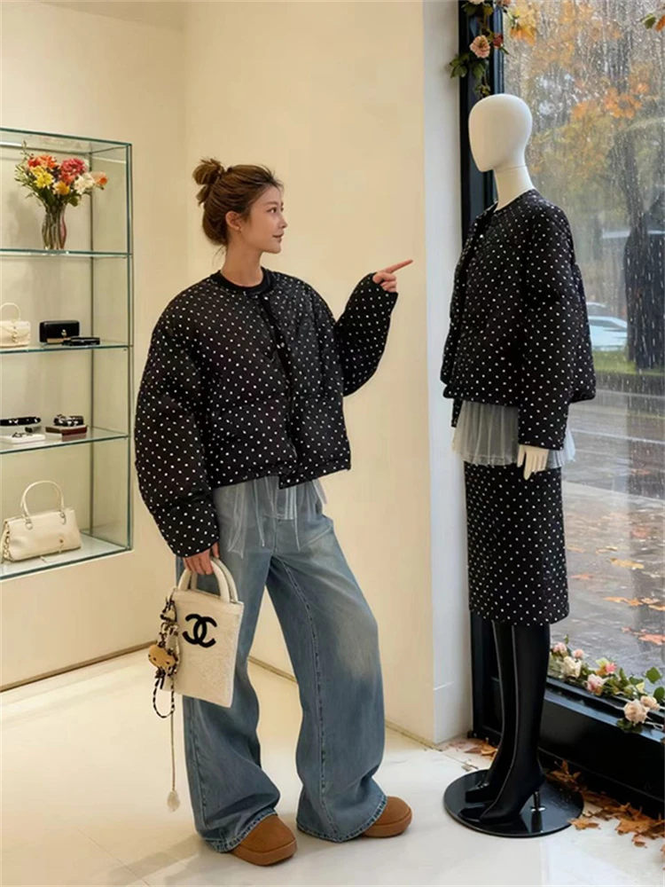 

Korean Sle Polka Dot ort Coat Women's Faionable Versatile Cotton Clothes Spring New Arrival Small Size ular Model