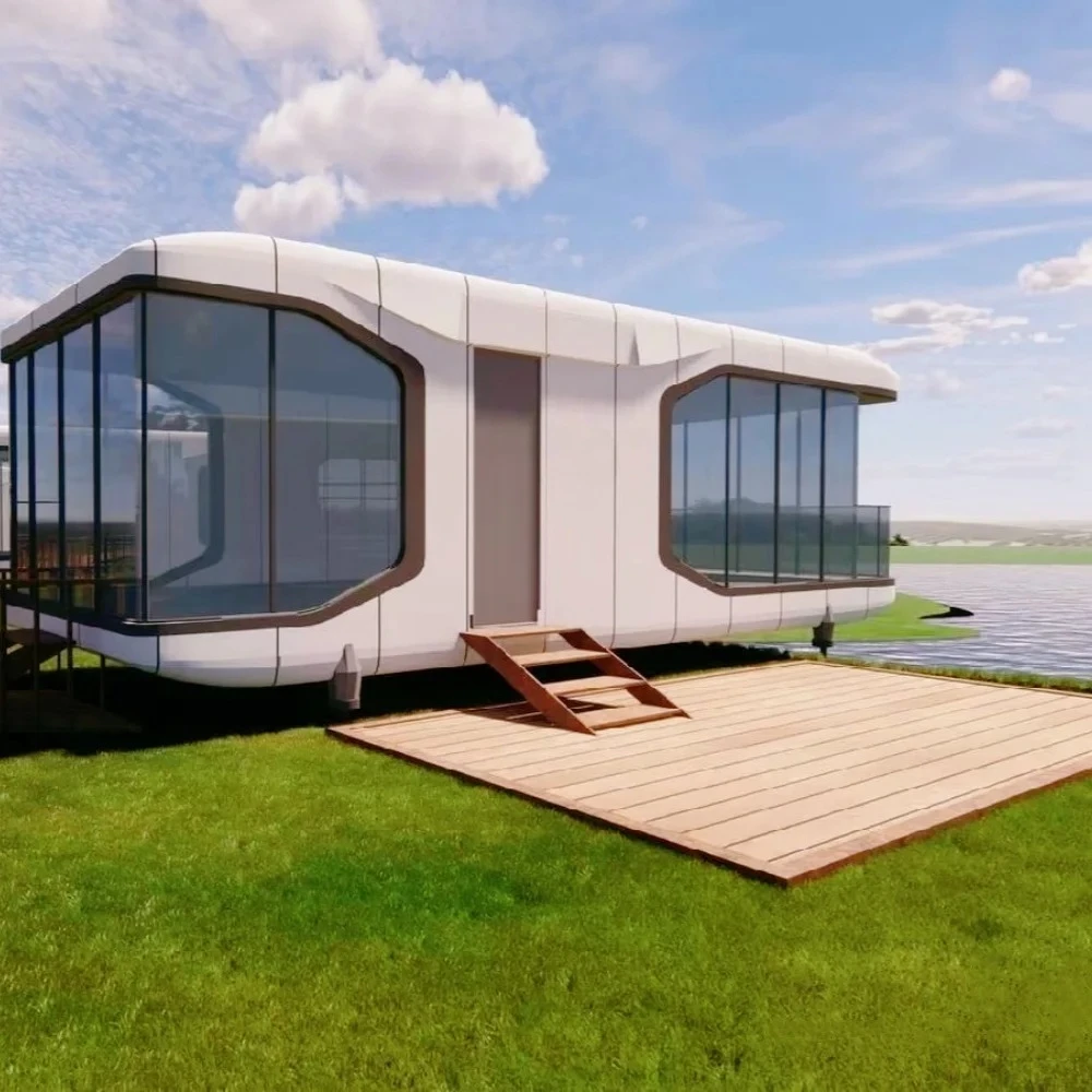 منزل حاوية جاهز بتصميم حديث للاستخدام العائلي، منزل صغير محمول للمكتب في الفناء الخلفي