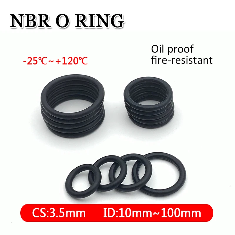 20pcs NBR O Ring Seal Gasket Thickness CS 3.5mm OD 10~270mm Nitrile Butadiene Rubber Spacer Oil Resistance Washer Round Shape