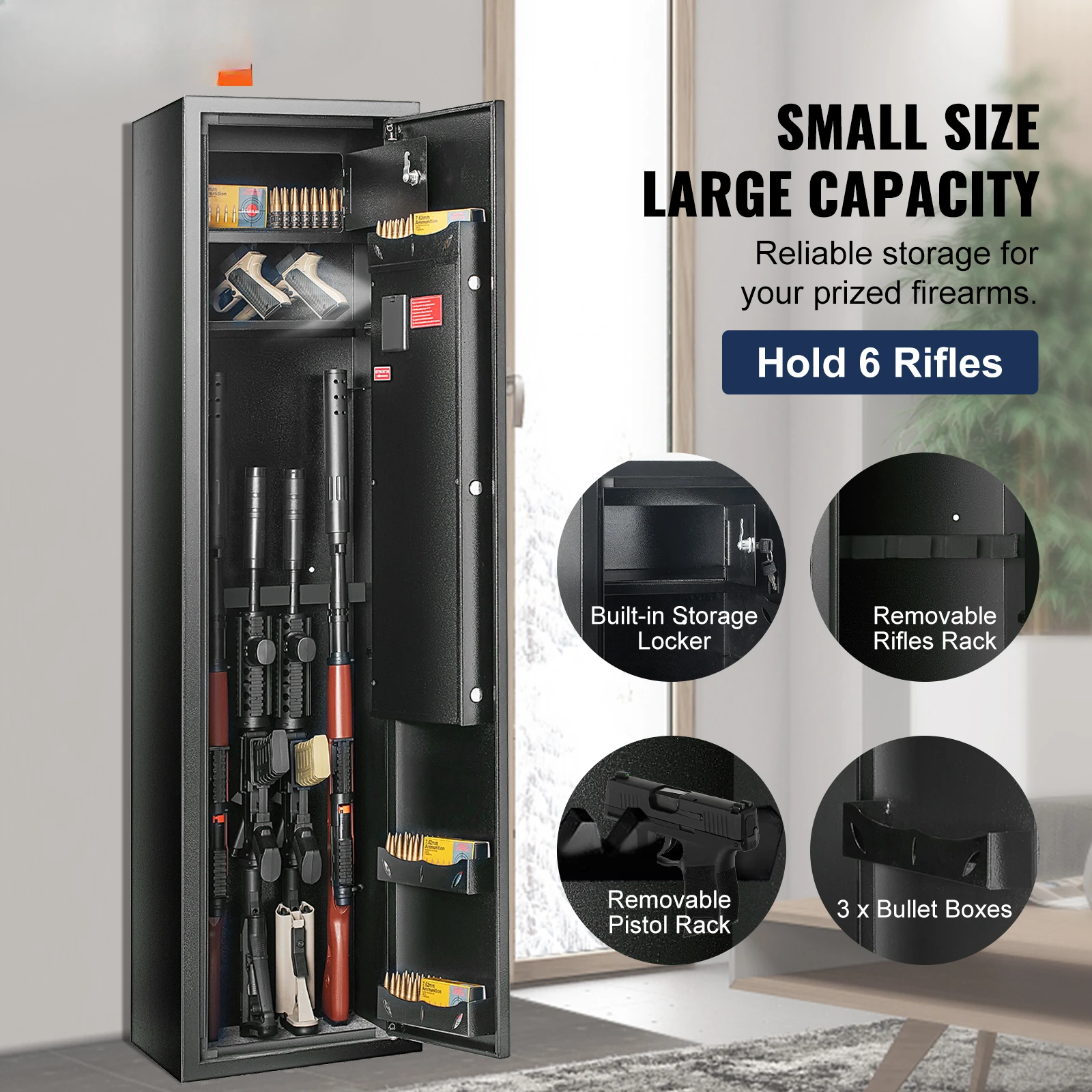 for 6 Rifles Gun Safe Rifle Safe W/ Fingerprint & Digital Keypad Lock Removable Gun Storage Cabinet W/ Built-in Storage Locker