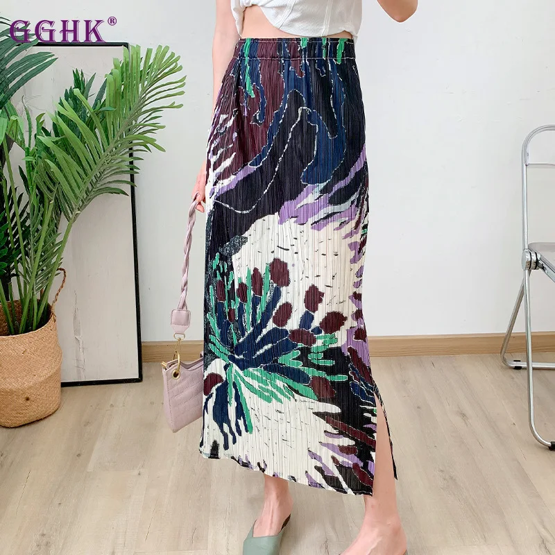 GGHK 2024 New Summer Printed Women Half Skirt High Waist Slim and Comfortable Versatile Fashionable Half Skirt