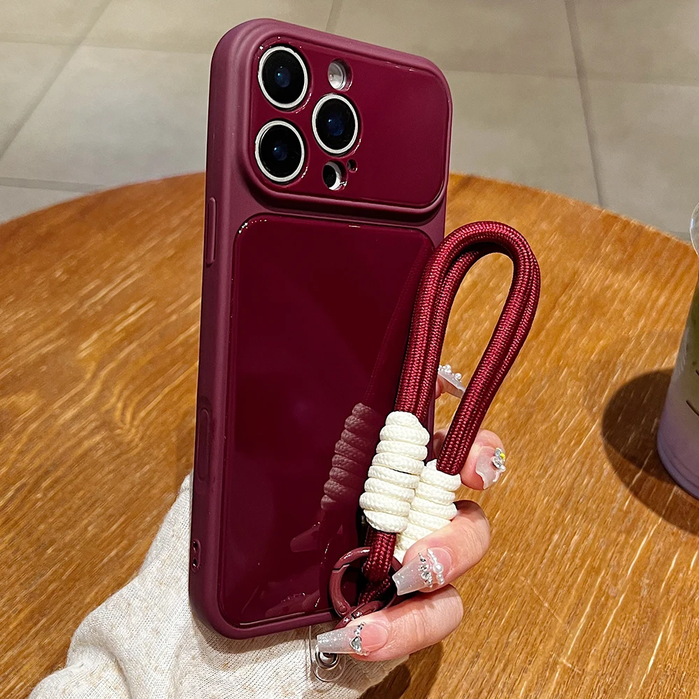 Luxury Candy Color With Soft Lanyard Phone Case For iPhone 18 17 Pro Max 16 15 14 Plus 13 12 11 17 Large Window Shockproof Cover