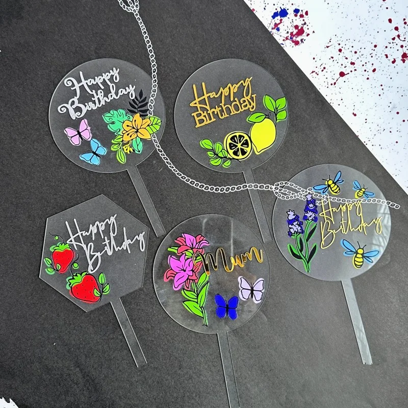 2023 Butterfly Flower Happy Birthday Cake Topper Transparent Acrylic Kids Party Gift Cake Toppers Baby Shower Dessert Decoration