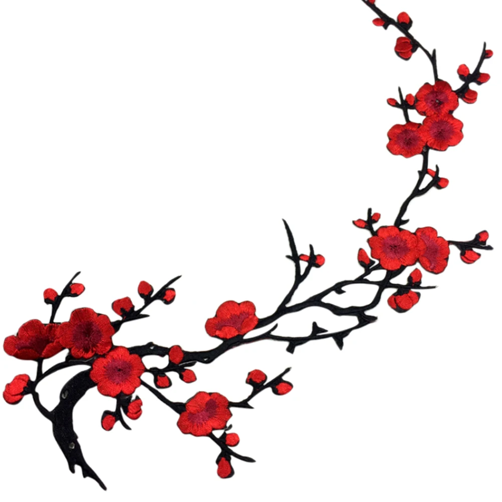 1PC Beautiful Embroidered Plum Blossom Flower Patch Iron/Sew on Applique Motif Craft