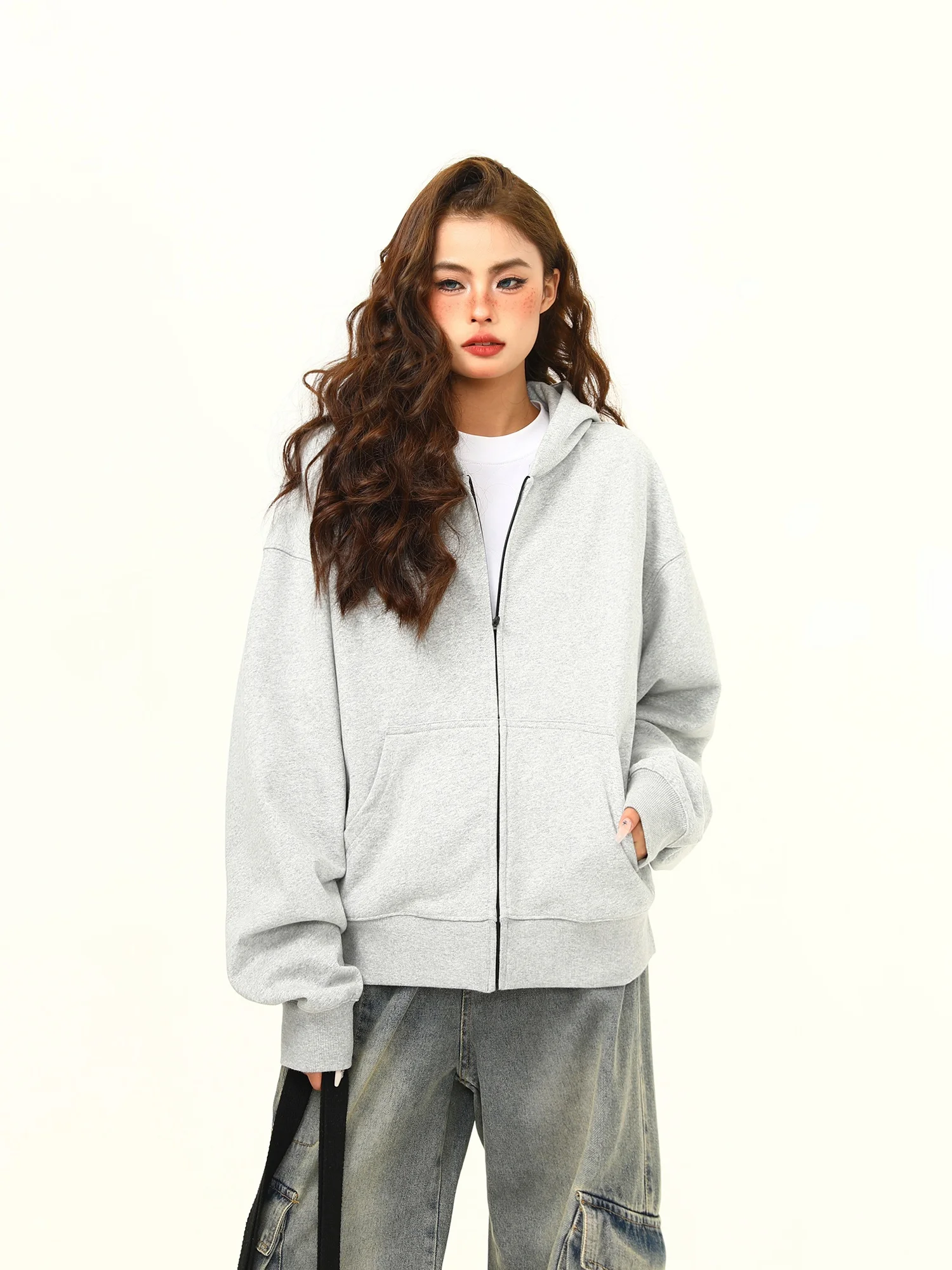 ex Streetwear Sle ort Hoodie Sweatirt Loose Fit ey Color Blo Kita Brand Women's Men's Casual Outerwear