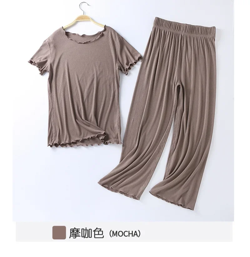 Pijama de algodón de manga corta para mujer, traje de pantalones de nueve puntos, traje de servicio a domicilio, talla grande, verano, japonés, nuevo