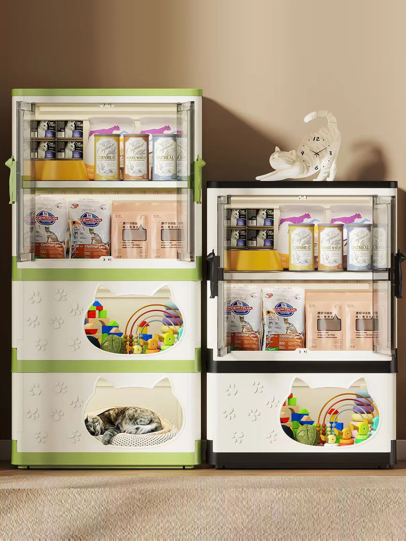 منزل قطط مزدوج الطبقات لجميع المواسم للدفء والأمن في الشتاء تصميم نصف مغلق مأوى للحيوانات الأليفة عش مريح للقطط #2