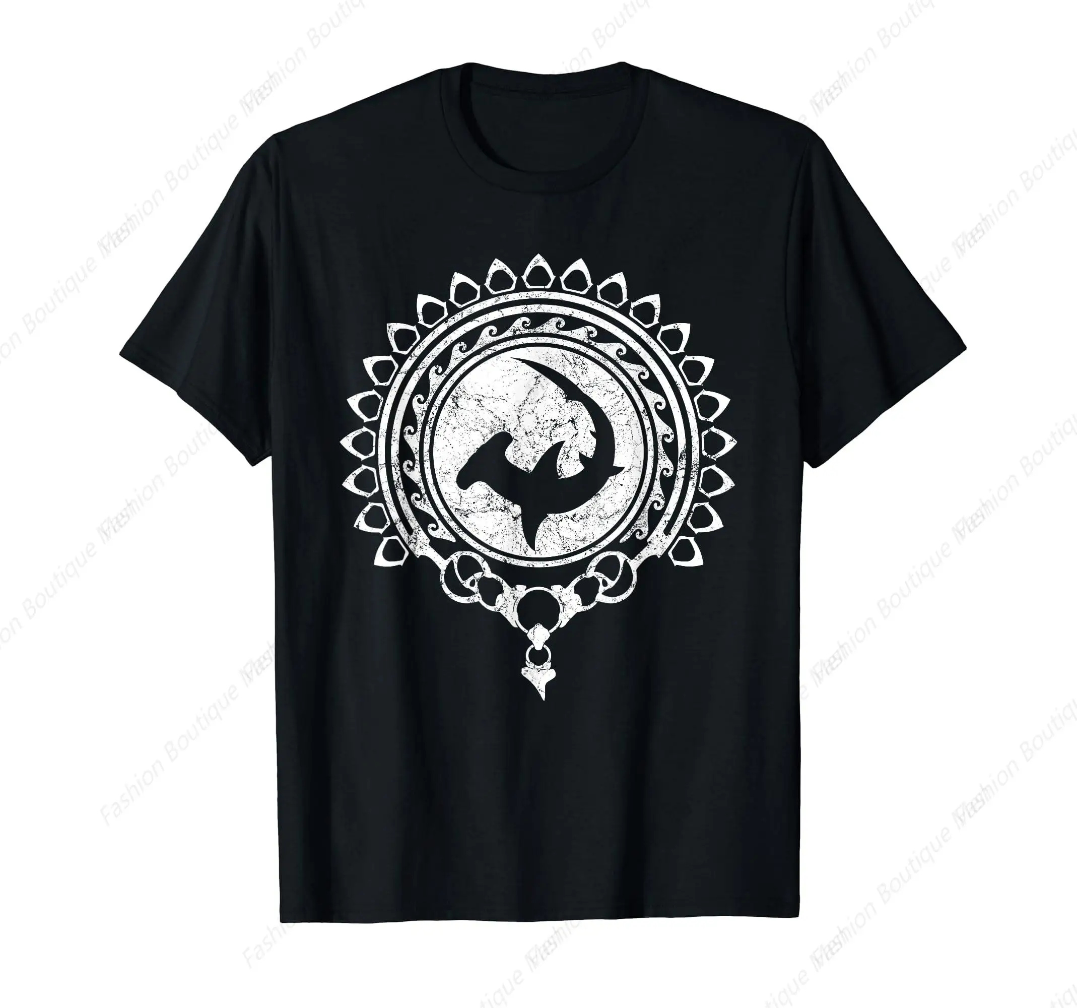 Hammerhead Shark Tooth Necklace Polynesian Tribal Tattoo T-Shirt Cotton Tops  Design Special Street Classic Tee Shirt