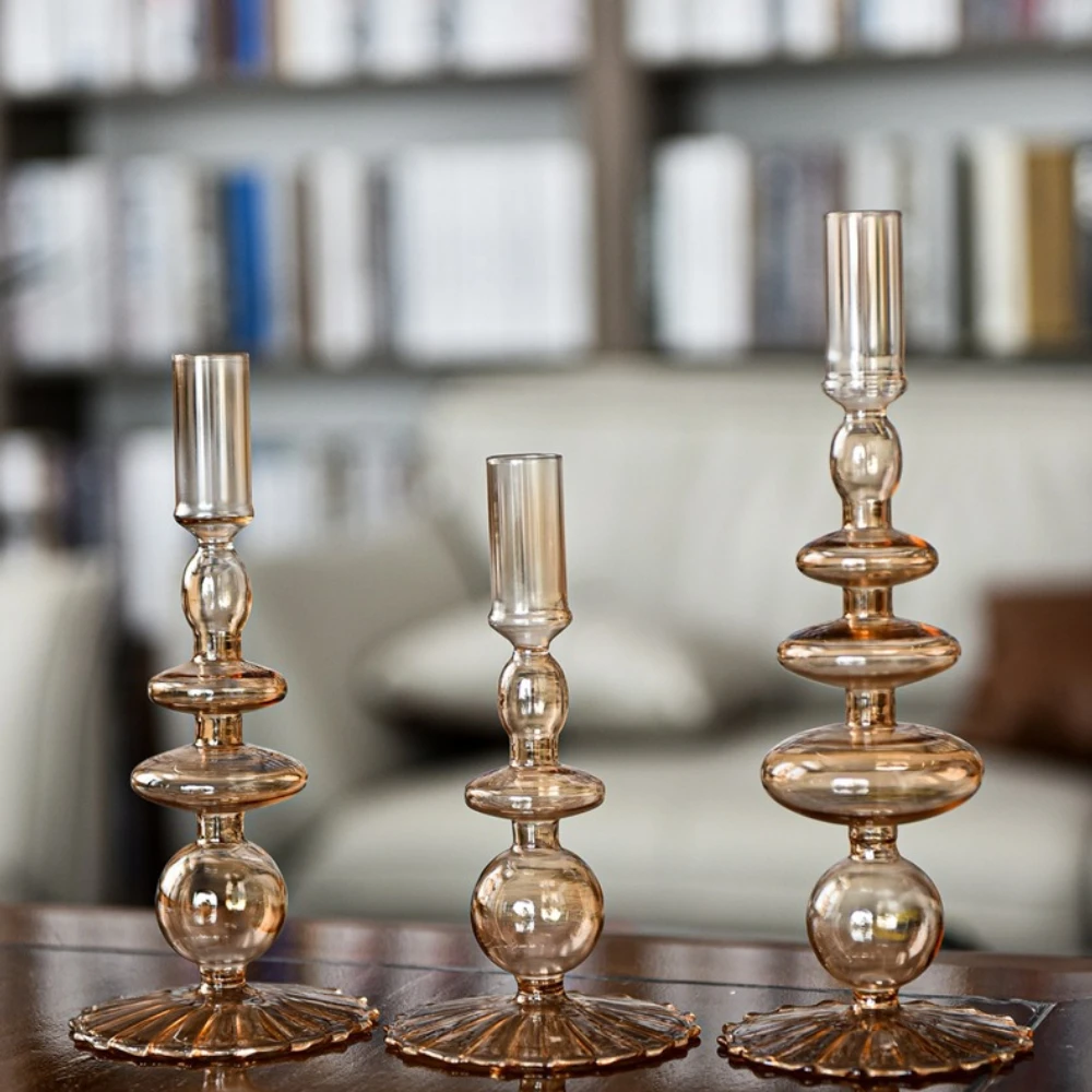 Creative Bubble Glass Candle Holder Colored Taper Candlestick Minimalist Wedding Dining Table Birthday Home Decoration