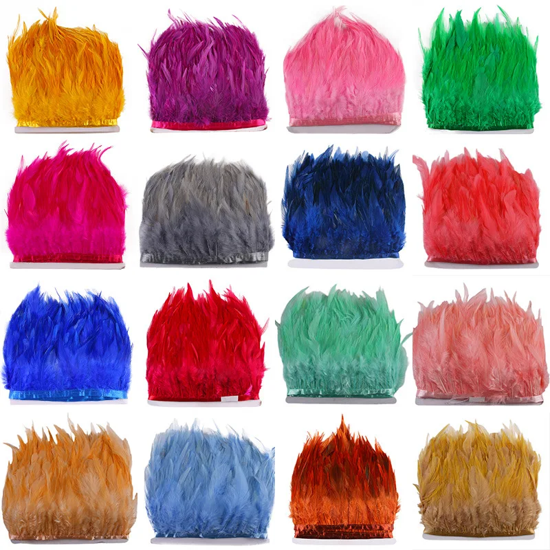 1m White Real Rooster Feather Trim Natural Feathers for DIY Projects Indian Costumes Headdress Fashion Accessories Decor