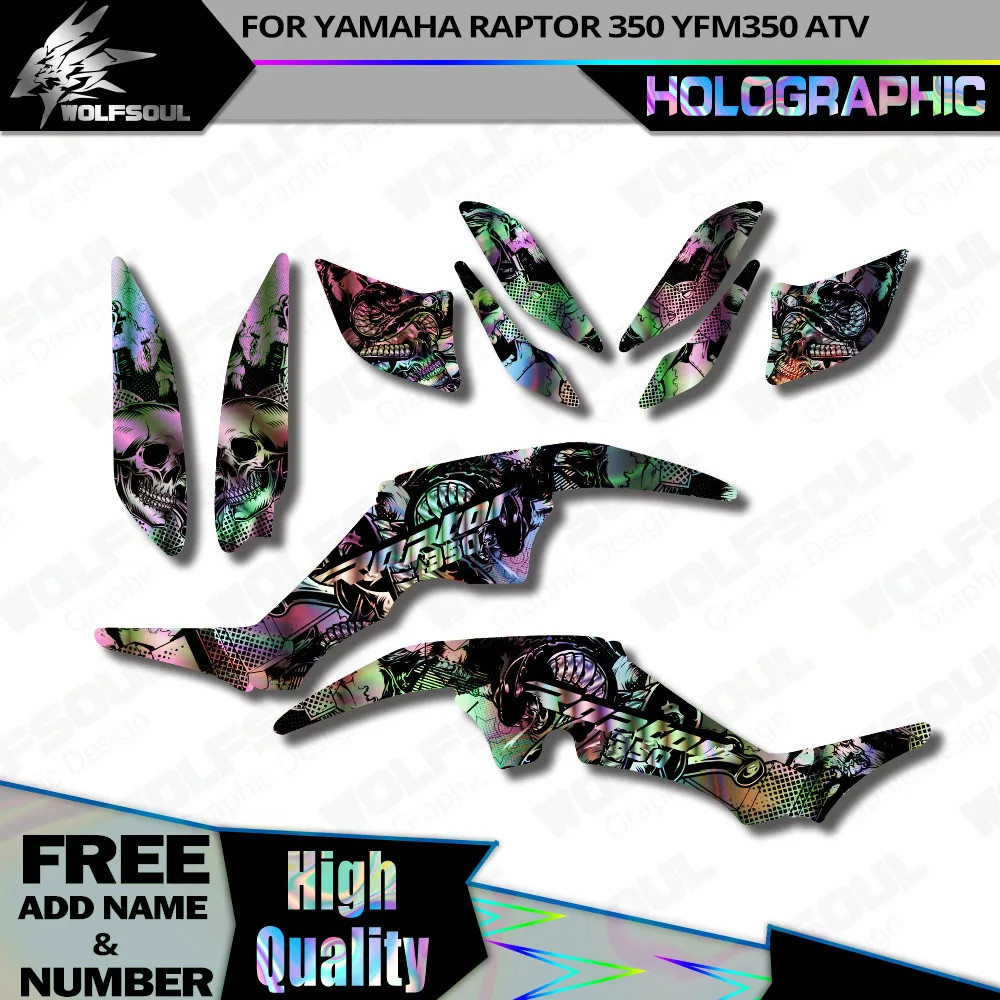 Kit de Calcomanías Holográficas para Motocicleta ATV, Adhesivos de TPU para Yamaha RAPTOR 350 YFM350 Raptor 350, Juego Completo, Número Personalizado para ATV