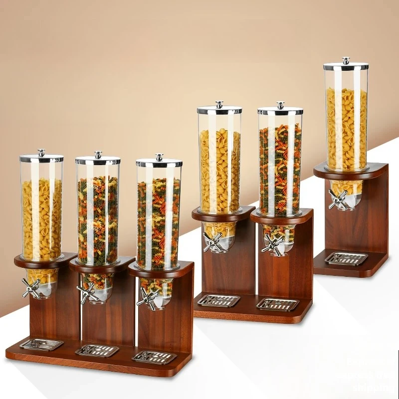

Dual-Head Cereal Dispenser - Wood Base Commercial Storage for Granola, Multi-Grains & Buffet, Kitchen Organization