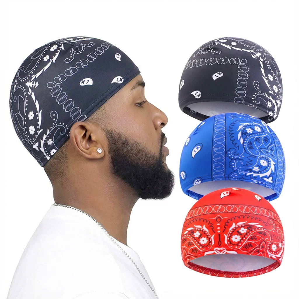 3 pçs/lote novo paisley onda bonés grosso sedoso respirável cúpula malha elástica peruca boné masculino ao ar livre onda bonés