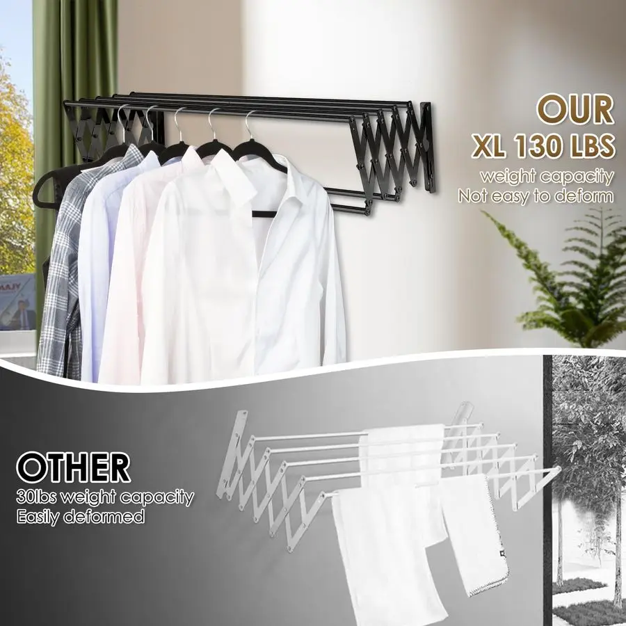 Wall Mounted Clothes Drying Rack, 130 lbs Large Capacity Rustproof Retractable Collapsible Drying Rack Easy Install with 7 Dryin