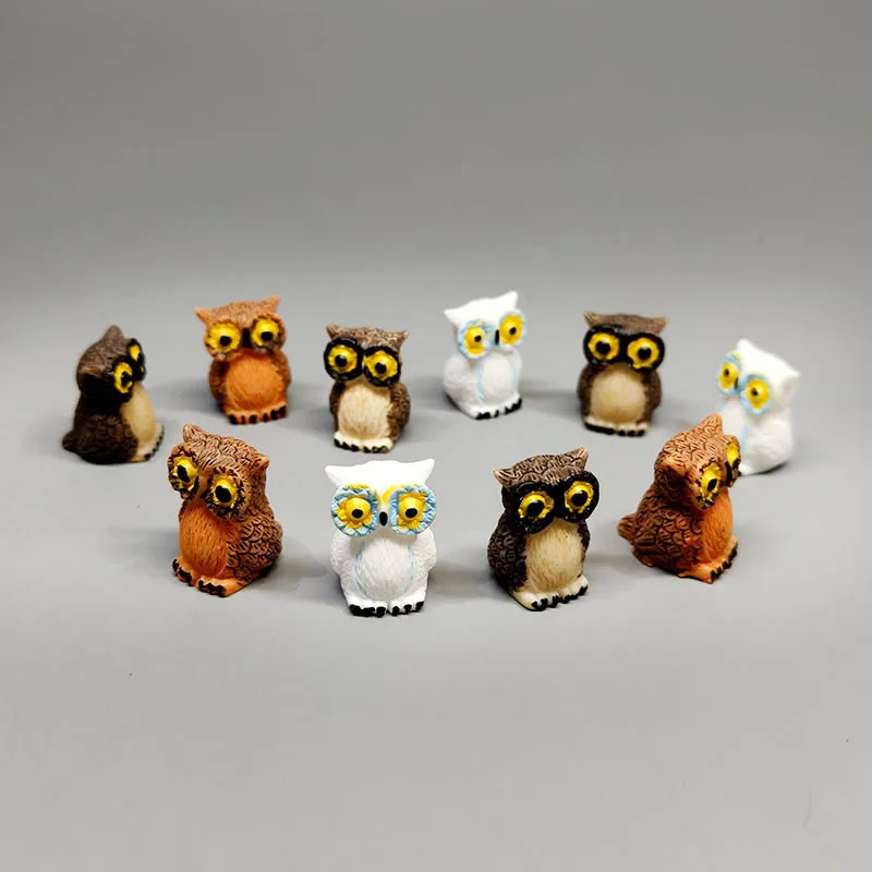 10 pièces Mini hibou décoration petits animaux oiseaux Figurines ornement bonsaï herbe résine Statue maison boîte-cadeau maison cour pelouse décor
