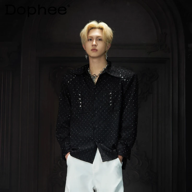

Fashion Starry Sky Long Sleeve Shirts Men 2025 Spring Autumn New Loose Comfort Lapel Shirt Jackets Male Unique Shining Chic Tops