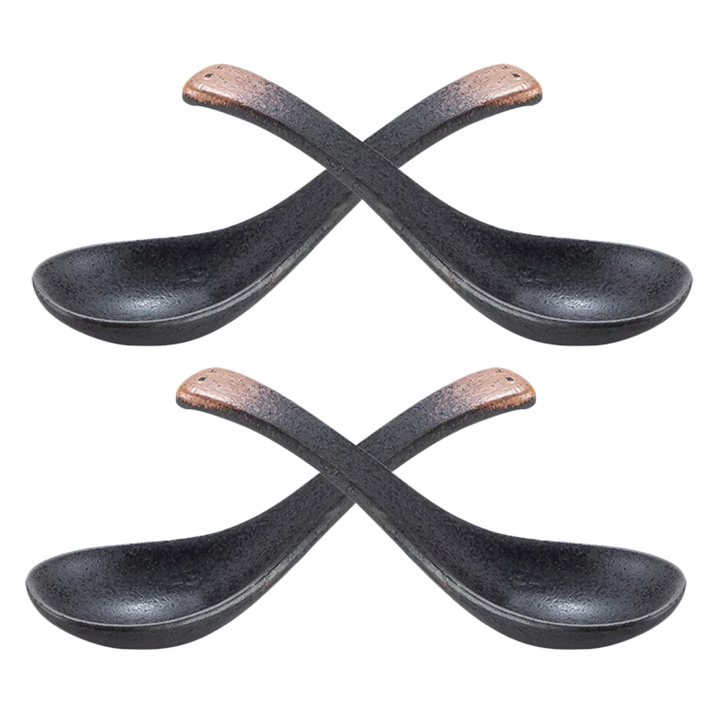 

4Pcs Japanese Soup Spoon Ceramic Spoons Set for Ramen Noodle Soup Porridge Honey Dessert Serving Asian Style Tableware