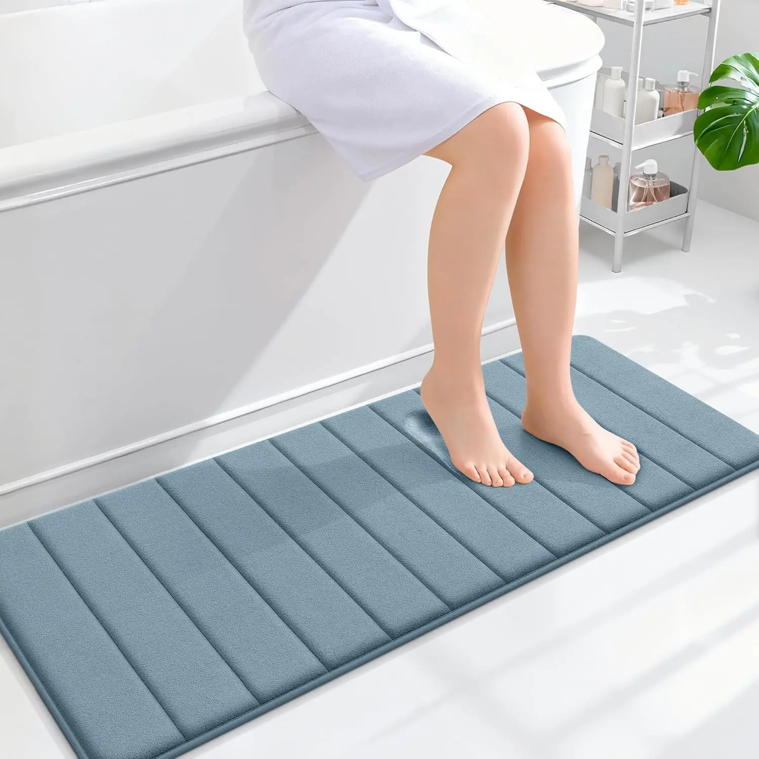 

Memory Foam Long Bathroom Rugs Runner 47x17, Super Soft Absorbent Bath Mat, Quick Dry, Machine Washable Shower Floor Ru