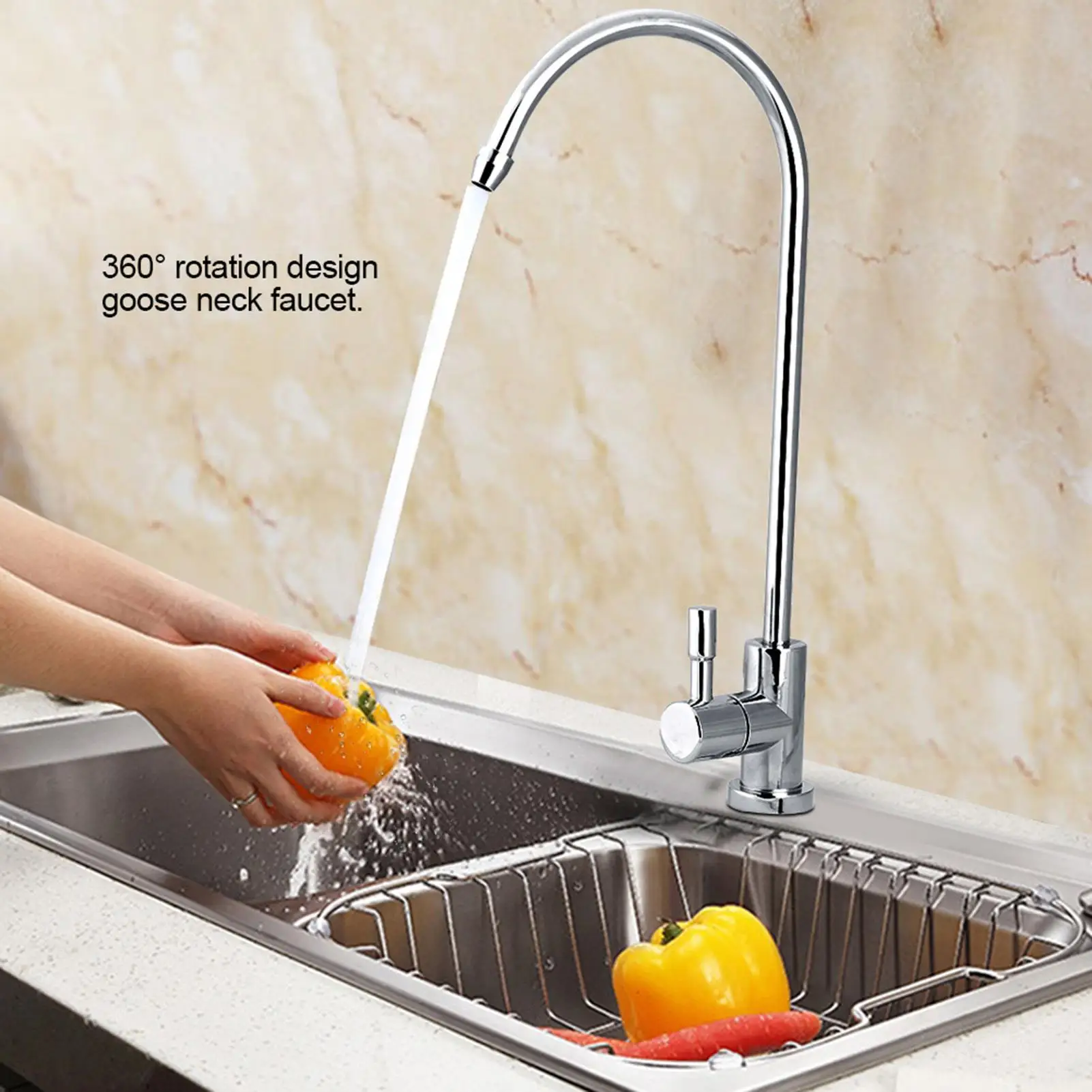 1/4'' Stainless Steel Chrome Kitchen Sink Faucet Tap for RO Water Filter System