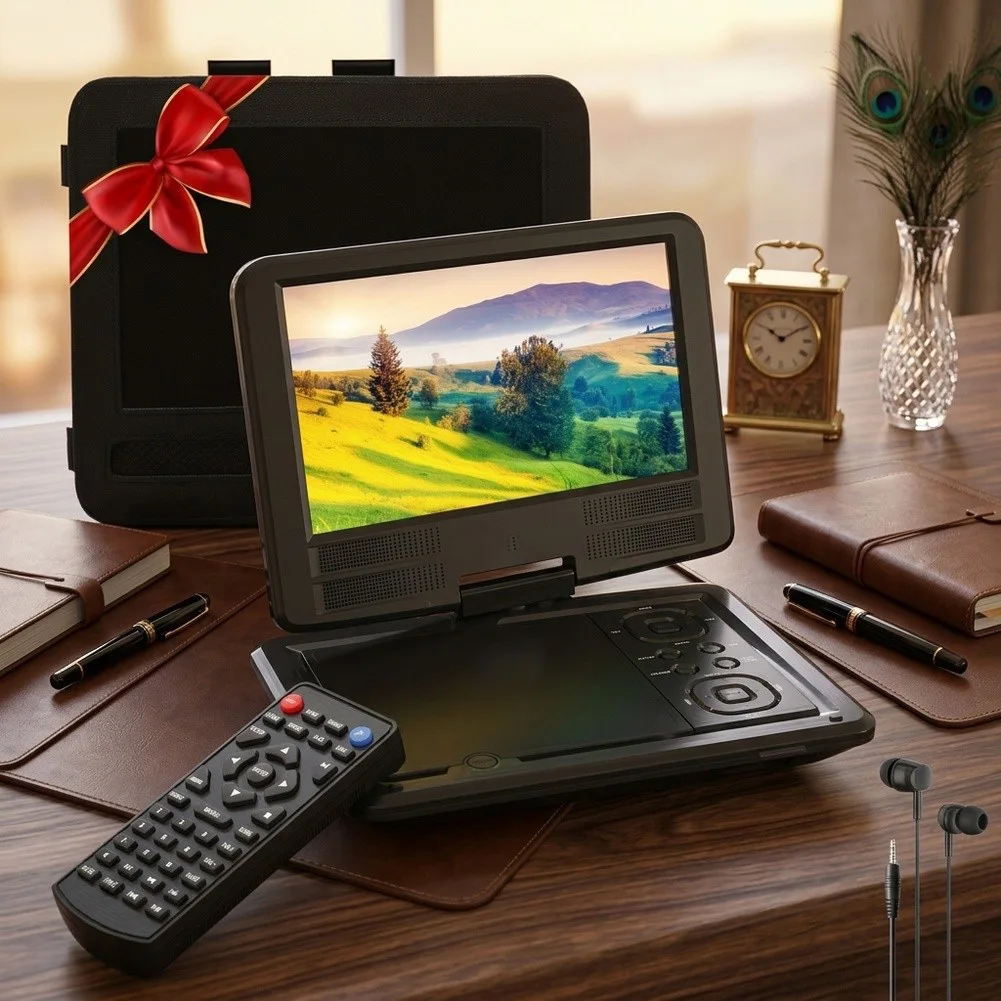 Reproductor de DVD portátil de 11,5 pulgadas con pantalla giratoria, batería con duración de 4 horas, reproductor de DVD para aprendizaje de estudiantes, opciones de reproducción versátiles