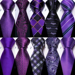 Luxury Dark Purple Silk Necktie For Men Elegant Paisley Jacquard Handkerchief Cufflinks Set Party Business Gifts Barry.Wang 5134