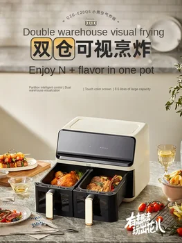 Image Bear 8L Air Fryer Multi-Functional Large Capacity French Fries Machine Visual Deep Frying Pan Household Double Barrel Kitchen