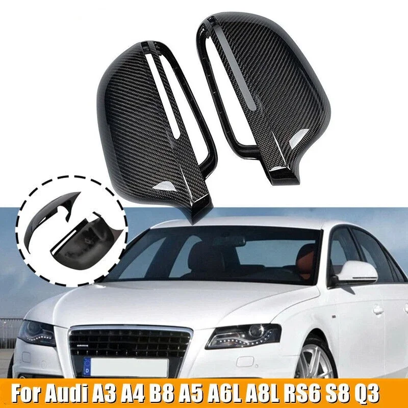 

For Audi A4 S4 A5 S5 B8 8T A3/S3 8P 09-12 2XCar Carbon Look Side Rear View Mirror Cover Cap Add-on 8T0857527D 8T0857528D