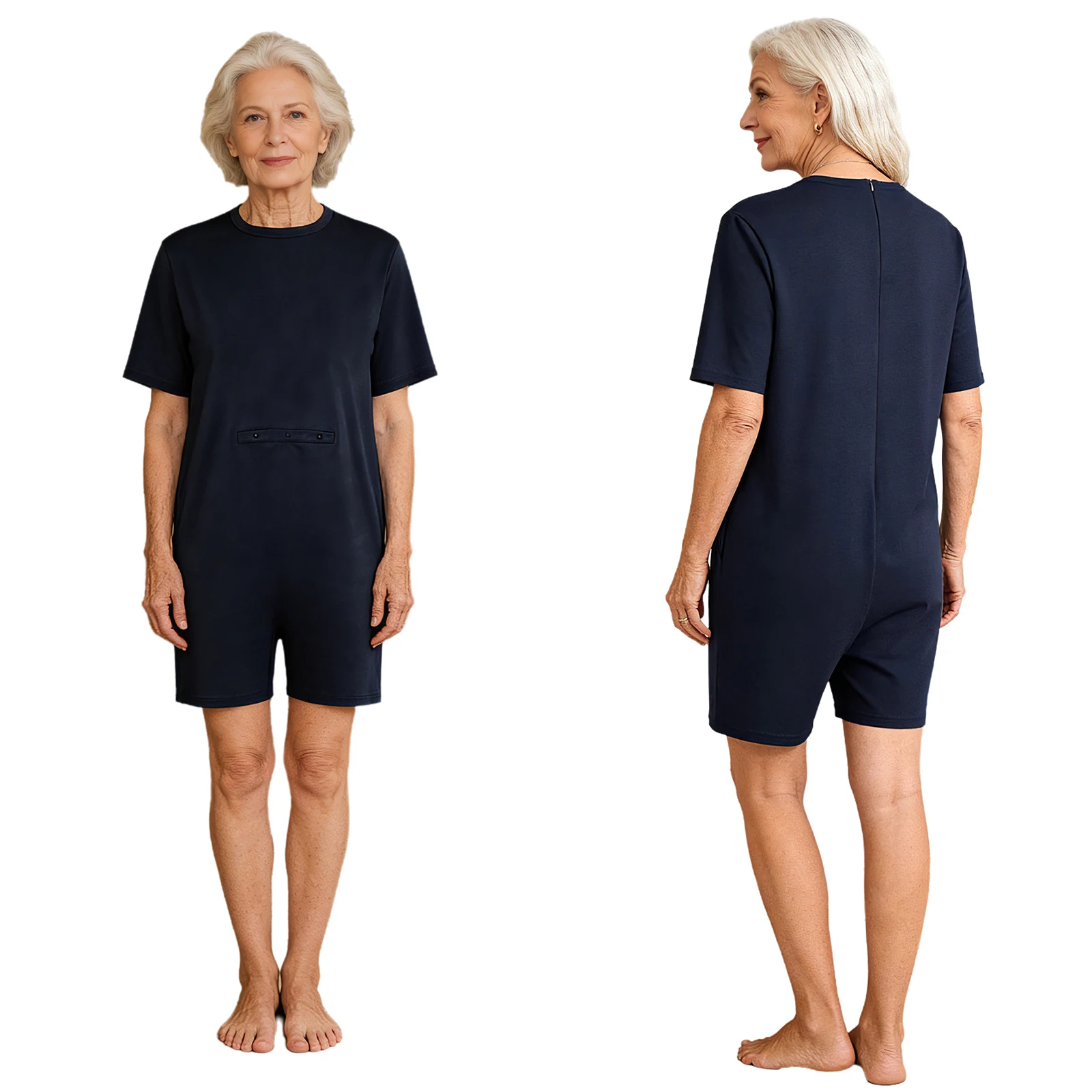 

Women Men Elderly Alzheimer Special Needs Adaptive Clothing Back Zipper Anti-Strip Bodysuit with Feeding Tube Sleepwear Homewear