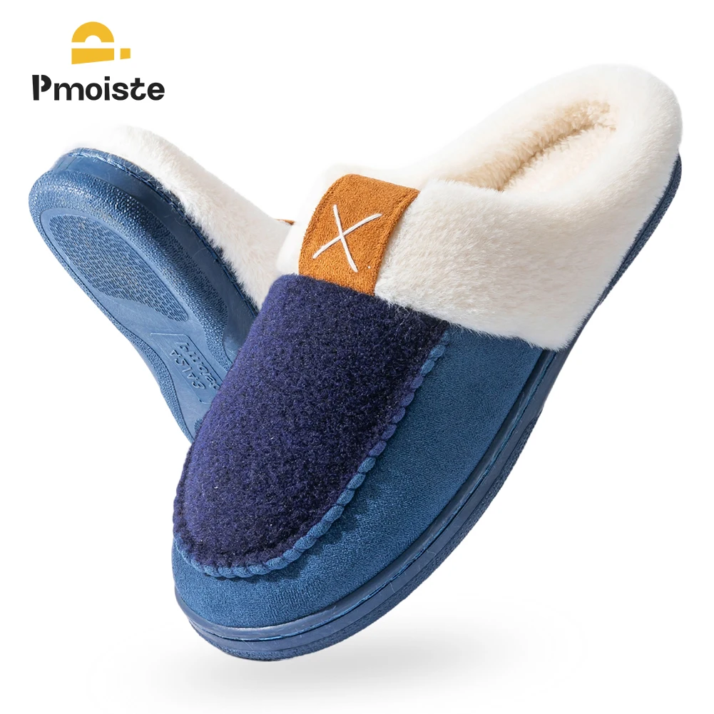 

Pmoiste Furry Felt House Slippers Men Warm Soft TPR Cushion Memory Foam Home Shoes Non-slip Winter Indoor High-quality
