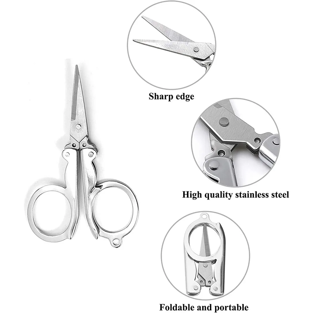 Folding Scissors Portable Stainless Steel Scissors Mini Foldable Travel Pocket Cutter Compact Paper String Craft Scissors