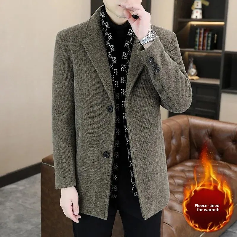 Ele Briti Sle Men's Woolen Coat Fce Lined Slim Fit mid Length Winter Faionable Warm Large Coat Urban Sle